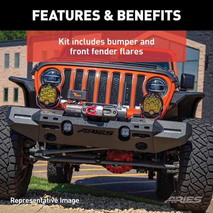 ARIES 2082096 TrailChaser Jeep Wrangler JL Front Bumper with Fender Flares (Option 8) for Select Jeep Wrangler