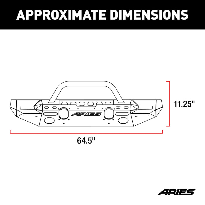 ARIES 2082098 TrailChaser Jeep Wrangler JL, Gladiator Aluminum Front Bumper (Option 8) for Select Jeep Wrangler