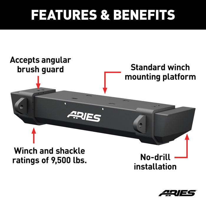 ARIES 2156001 TrailCrusher Jeep Wrangler TJ Steel Front Bumper, 9.5K for Select Jeep Wrangler
