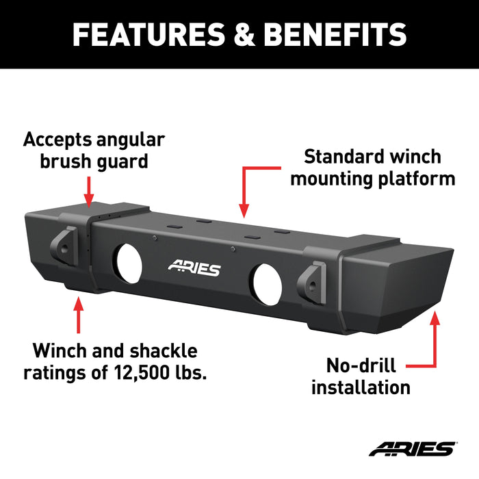 ARIES 2156002 TrailCrusher Jeep Wrangler JL, Gladiator Steel Front Bumper, 12.5K for Select Jeep Wrangler