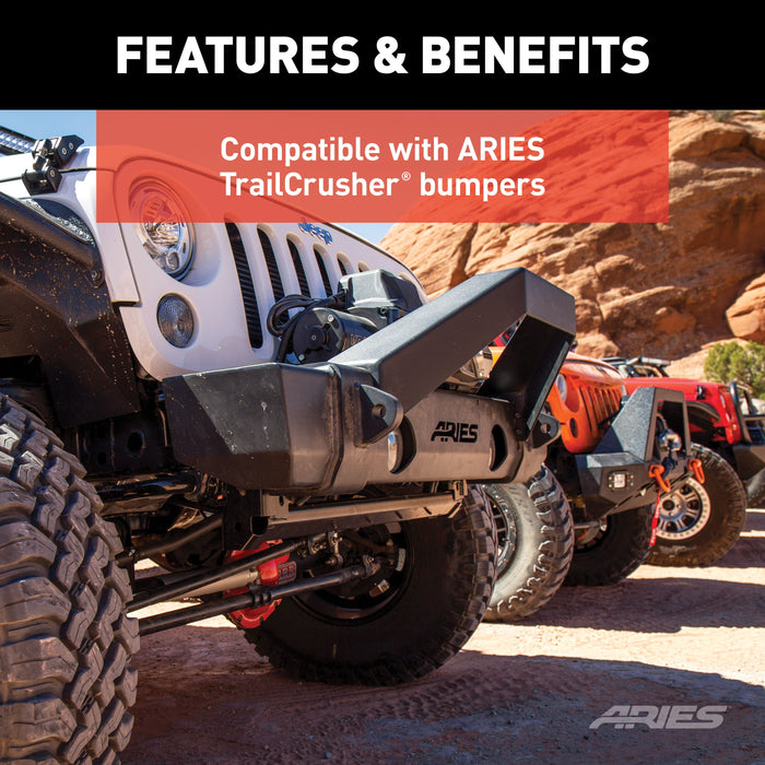 ARIES 2156050 TrailCrusher Jeep Wrangler, Gladiator Steel Front Bumper Angular Brush Guard for Select Jeep Wrangler