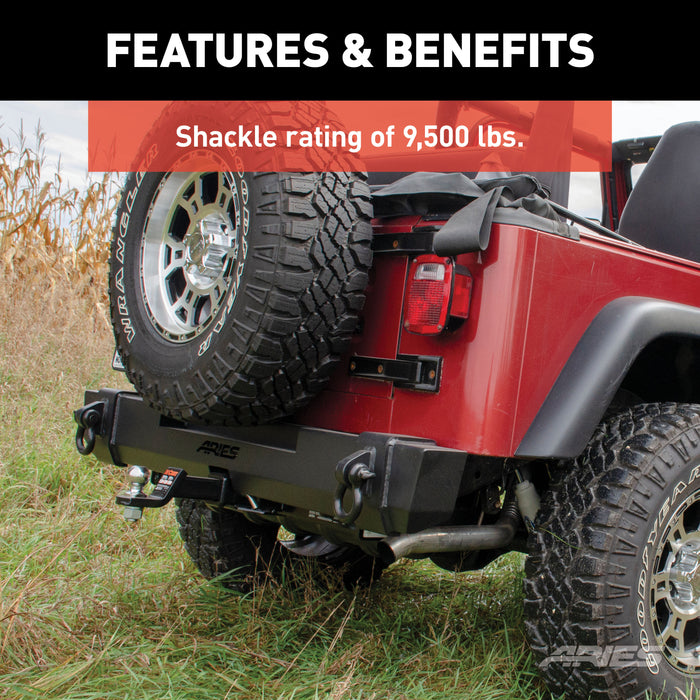 ARIES 2157001 TrailCrusher Jeep Wrangler TJ Steel Rear Bumper, 9.5K for Select Jeep Wrangler