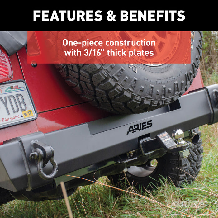 ARIES 2157001 TrailCrusher Jeep Wrangler TJ Steel Rear Bumper, 9.5K for Select Jeep Wrangler
