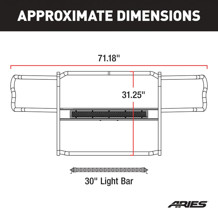 ARIES 2170001 Pro Series Black Steel Grille Guard with Light Bar, Select Toyota Tacoma for Select Toyota Tacoma