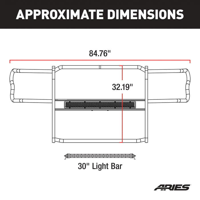 ARIES 2170026 Pro Series Black Steel Grille Guard with Light Bar, Select Dodge, Ram 2500, 3500 for Select Ram 2500