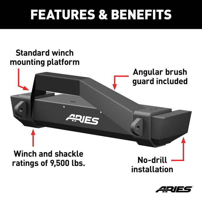 ARIES 2186001 TrailCrusher Jeep Wrangler TJ Steel Front Bumper with Brush Guard, 9.5K for Select Jeep Wrangler