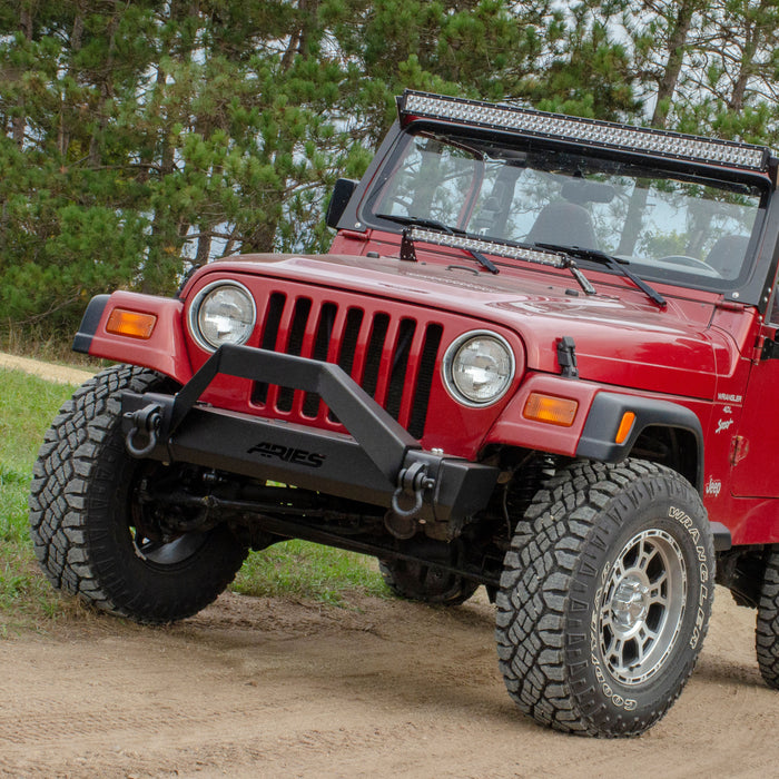 ARIES 2186001 TrailCrusher Jeep Wrangler TJ Steel Front Bumper with Brush Guard, 9.5K for Select Jeep Wrangler