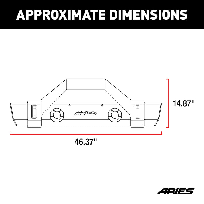 ARIES 2186002 TrailCrusher Jeep JL, Gladiator Steel Front Bumper with Brush Guard, 12.5K for Select Jeep Wrangler
