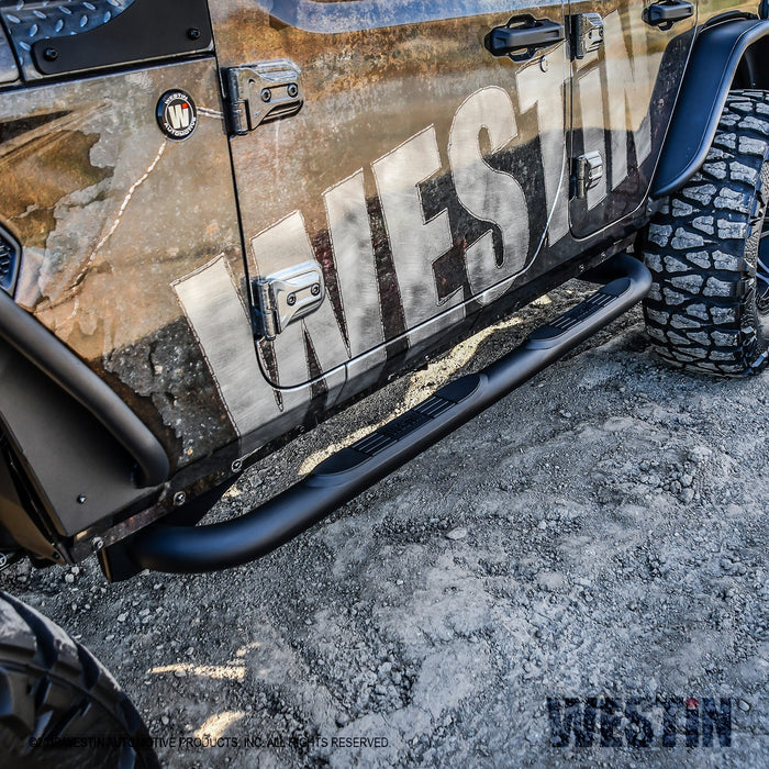 Westin 23-4065 E-Series 3 Round Nerf Step Bars; Textured Black; - Truck Part Superstore