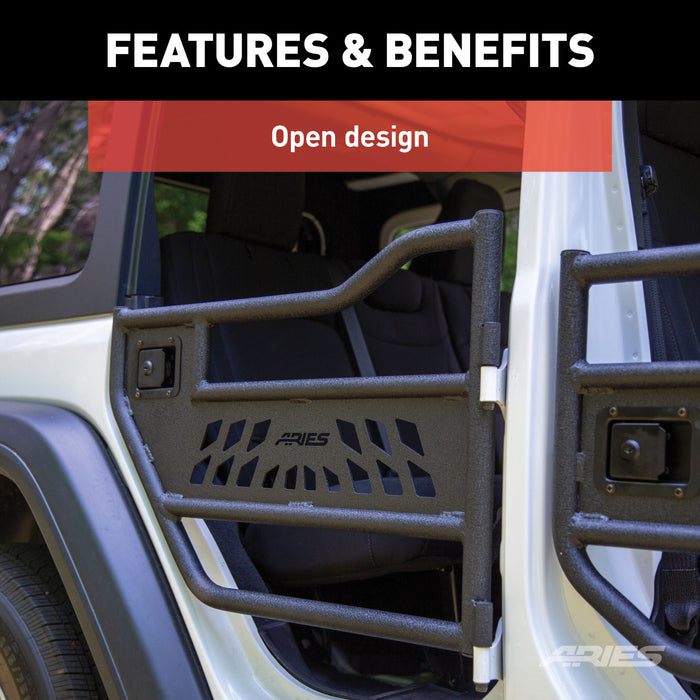 ARIES 2500200 Jeep Wrangler JL, Gladiator Aluminum Rear Tube Doors for Select Jeep Wrangler