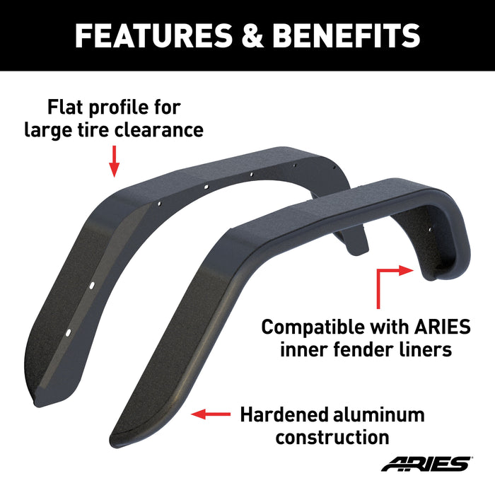 ARIES 2500201 Jeep Wrangler JK Black Aluminum Rear Fender Flares for Select Jeep Wrangler