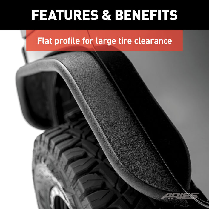 ARIES 2500201 Jeep Wrangler JK Black Aluminum Rear Fender Flares for Select Jeep Wrangler