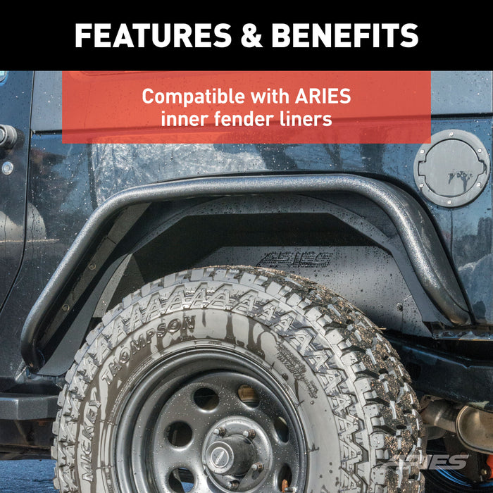 ARIES 2500201 Jeep Wrangler JK Black Aluminum Rear Fender Flares for Select Jeep Wrangler