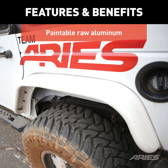 ARIES 2500202 Jeep Wrangler JK Raw Aluminum Rear Fender Flares for Select Jeep Wrangler