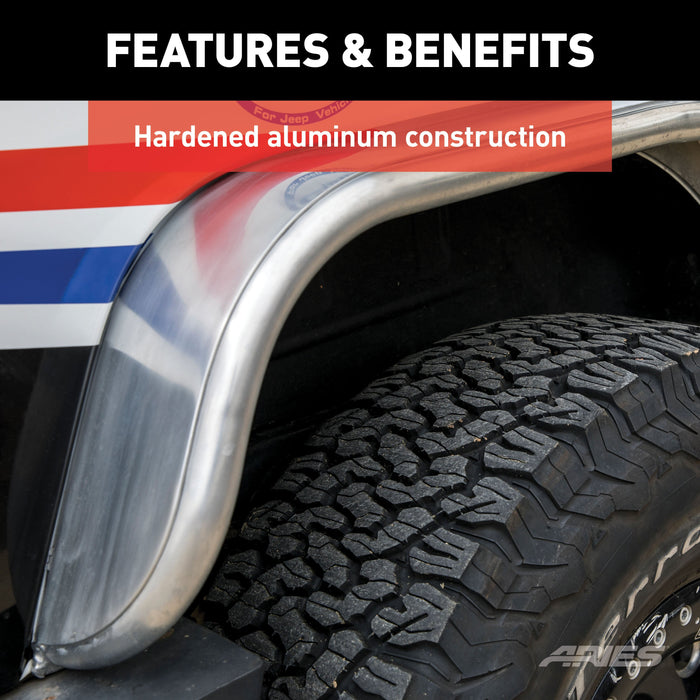 ARIES 2500202 Jeep Wrangler JK Raw Aluminum Rear Fender Flares for Select Jeep Wrangler