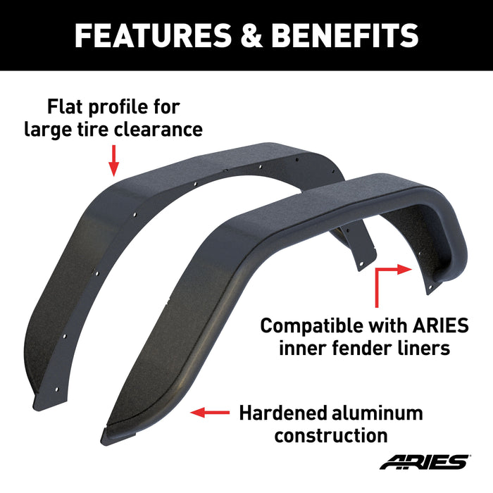 ARIES 2500203 Jeep Wrangler JL Black Aluminum Rear Fender Flares for Select Jeep Wrangler