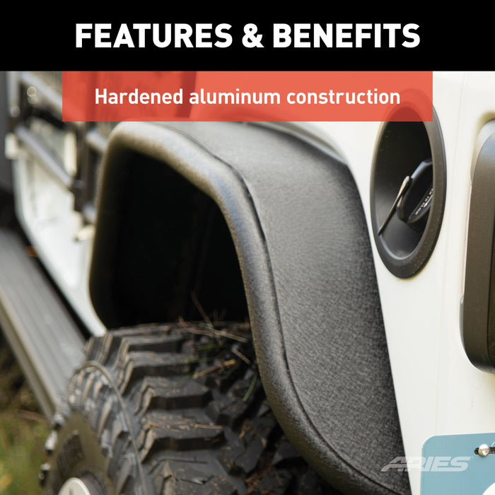ARIES 2500203 Jeep Wrangler JL Black Aluminum Rear Fender Flares for Select Jeep Wrangler