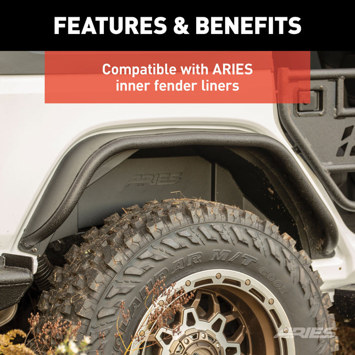 ARIES 2500203 Jeep Wrangler JL Black Aluminum Rear Fender Flares for Select Jeep Wrangler