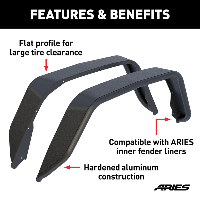 ARIES 2500207 Jeep Gladiator JT Black Aluminum Rear Fender Flares for Select Jeep Gladiator