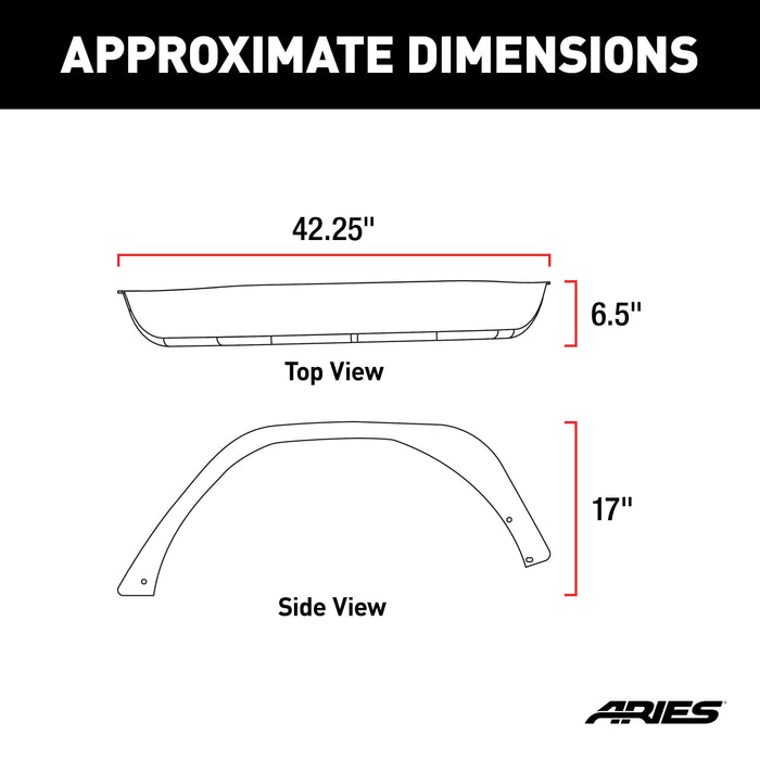 ARIES 2500213 Smooth Carbide Black Aluminum Rear Jeep Wrangler JL Fender Flares for Off-Road-Style Wheels for Select Jeep Wrangler