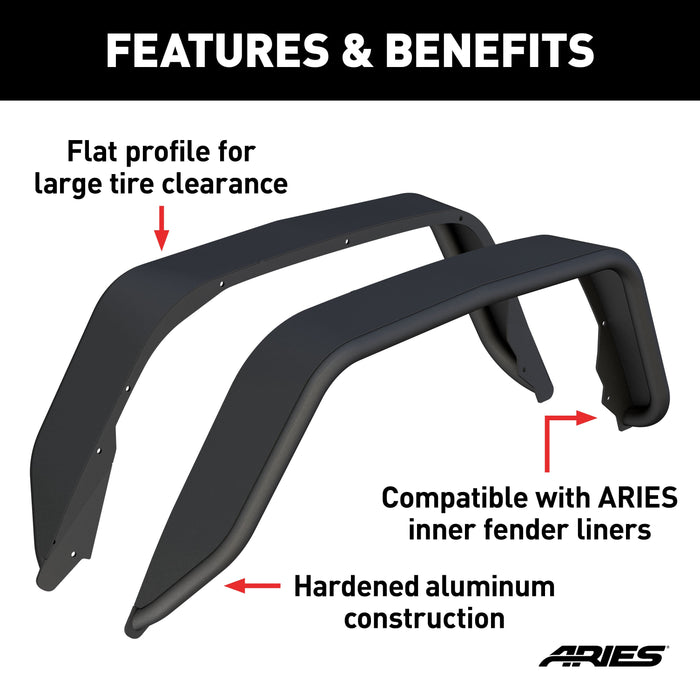 ARIES 2500217 Smooth Carbide Black Aluminum Rear Jeep Gladiator JT Fender Flares for Off-Road-Style Wheels for Select Jeep Gladiator