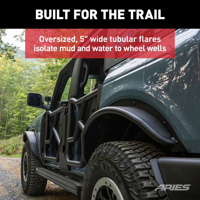 ARIES 2500303 Ford Bronco Smooth Black Aluminum Tubular-Style Rear Wheel Fender Flares for 4-Door for Select Ford Bronco