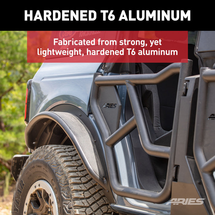 ARIES 2500303 Ford Bronco Smooth Black Aluminum Tubular-Style Rear Wheel Fender Flares for 4-Door for Select Ford Bronco
