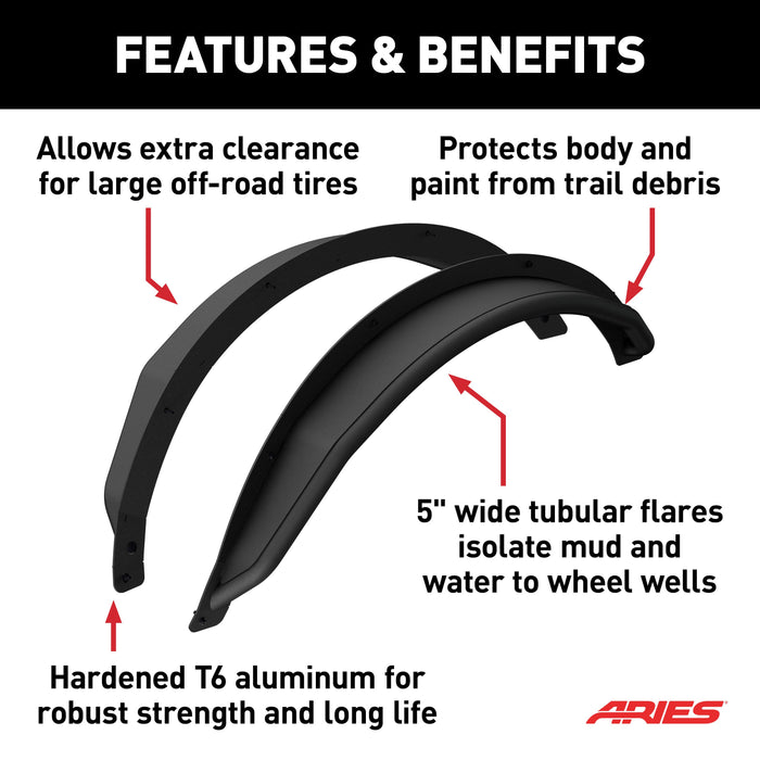 ARIES 2500304 Ford Bronco Smooth Carbide Black Aluminum Tubular-Style Rear Wheel Fender Flares for 2-Door for Select Ford Bronco