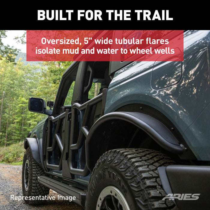 ARIES 2500304 Ford Bronco Smooth Carbide Black Aluminum Tubular-Style Rear Wheel Fender Flares for 2-Door for Select Ford Bronco