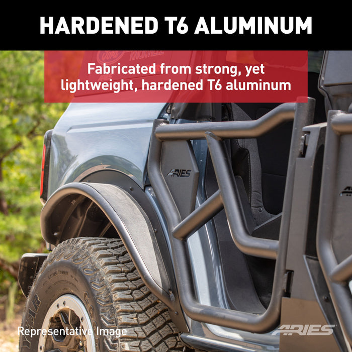 ARIES 2500304 Ford Bronco Smooth Carbide Black Aluminum Tubular-Style Rear Wheel Fender Flares for 2-Door for Select Ford Bronco