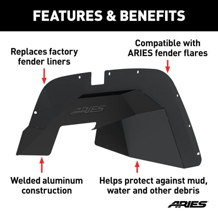 ARIES 2500450 Jeep Wrangler JK Aluminum Front and Rear Inner Fender Liners for Select Jeep Wrangler