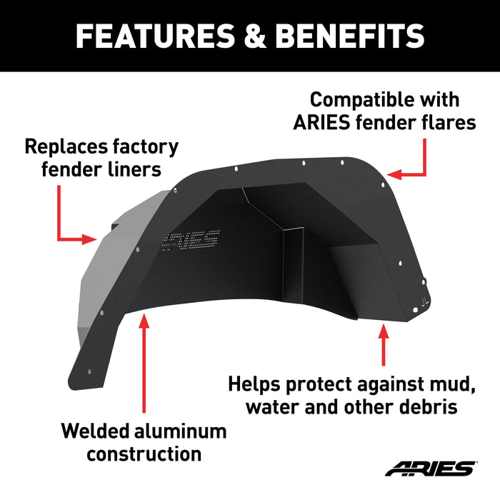 ARIES 2500550 Jeep Wrangler JL Aluminum Rear Inner Fender Liners for Select Jeep Wrangler