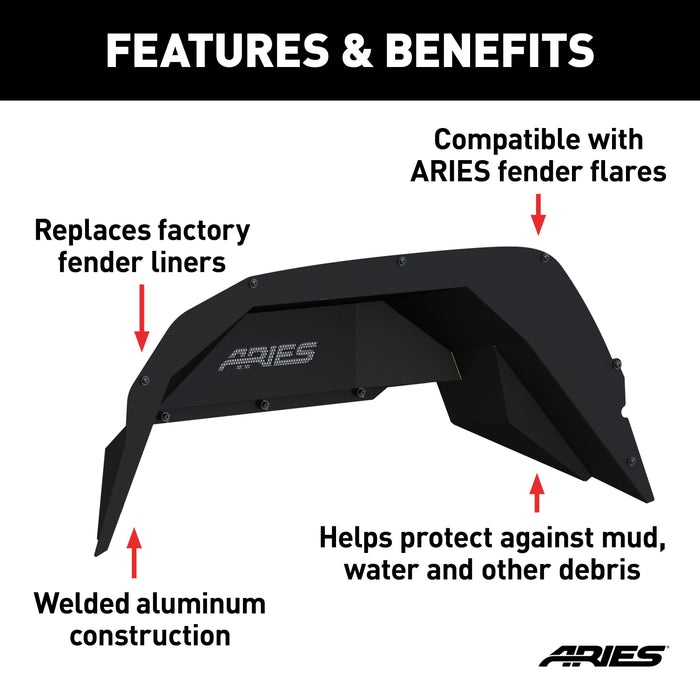 ARIES 2500555 Jeep Gladiator JT Aluminum Rear Inner Fender Liners for Select Jeep Gladiator