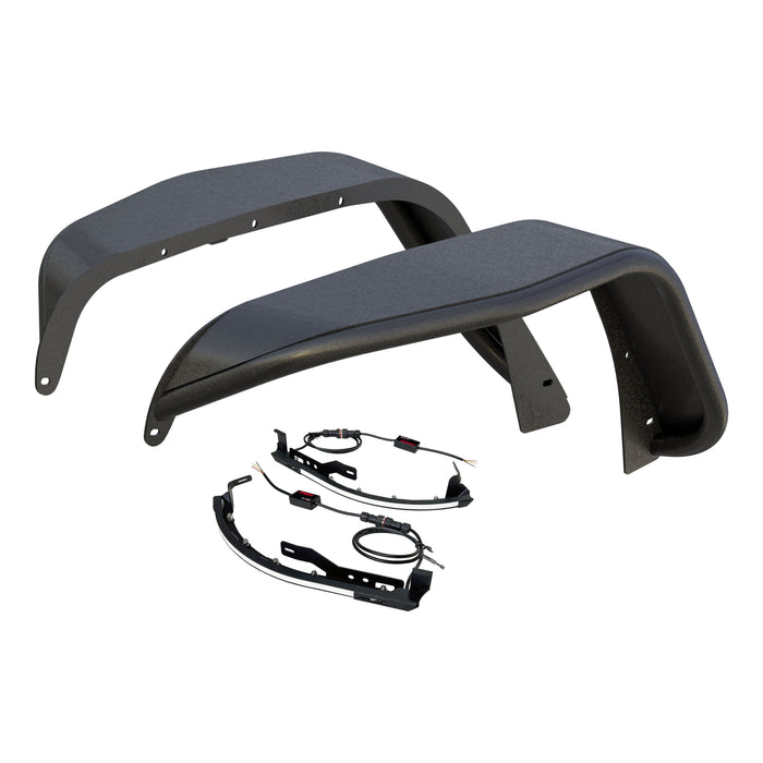 ARIES 2500830 Textured Black Aluminum Front Jeep Wrangler JK Fender Flares with LED Lights for Select Jeep Wrangler