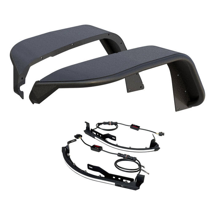 ARIES 2500835 Textured Black Aluminum Front Fender Flares with LED Lights, Fits Select Jeep Wrangler JL for Select Jeep Wrangler