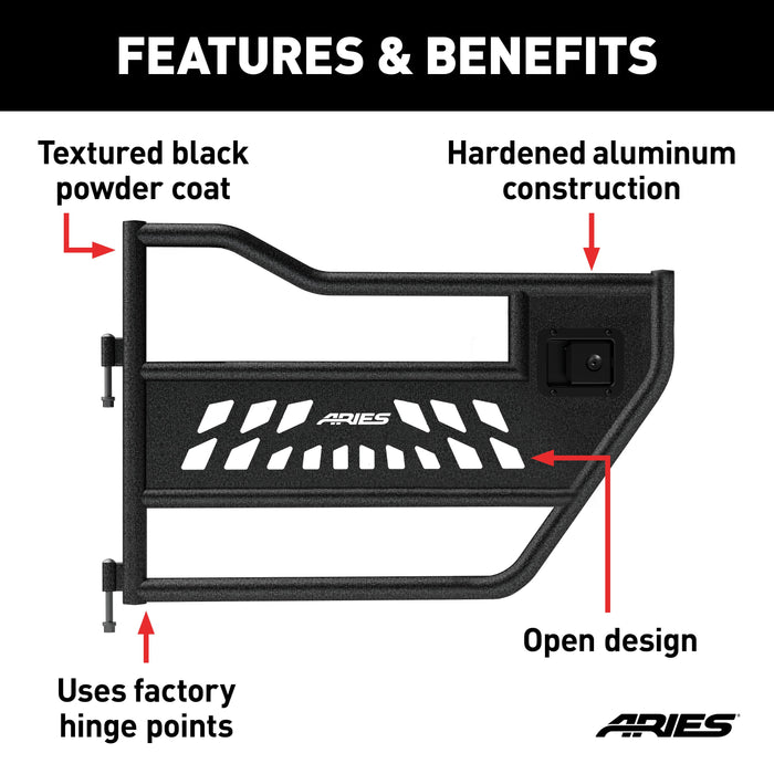 ARIES 25009 Jeep Wrangler JK Aluminum Rear Tube Doors for Select Jeep Wrangler