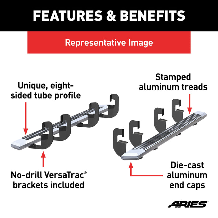 ARIES 2555046 AdvantEDGE 5-1/2" x 91" Chrome Aluminum Side Bars, Select Silverado, Sierra for Select Chevrolet Silverado 2500 HD