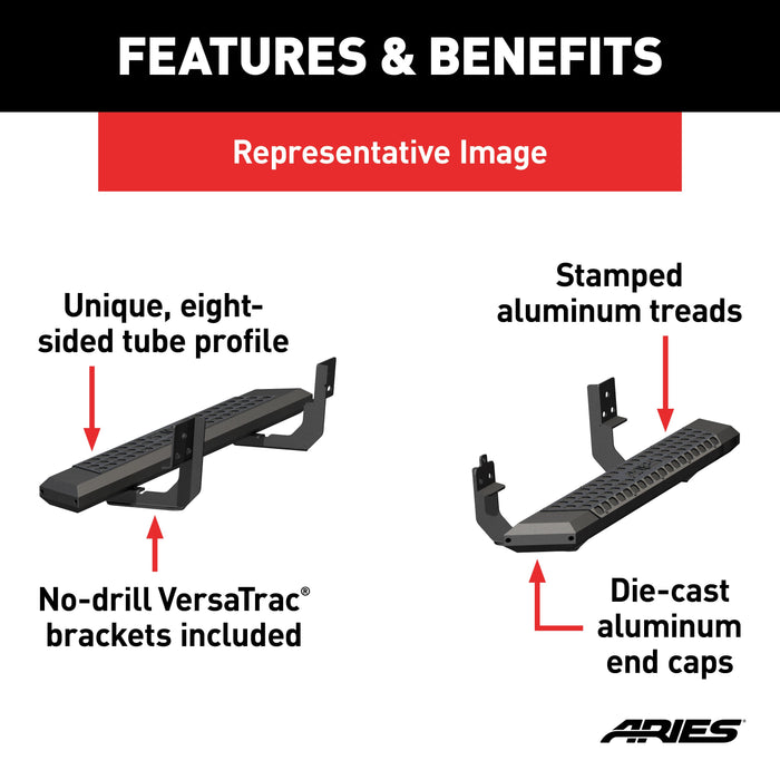 ARIES 2556007 AdvantEDGE 5-1/2" x 53" Black Aluminum Side Bars, Select Ford F-150 for Select Ford F-150