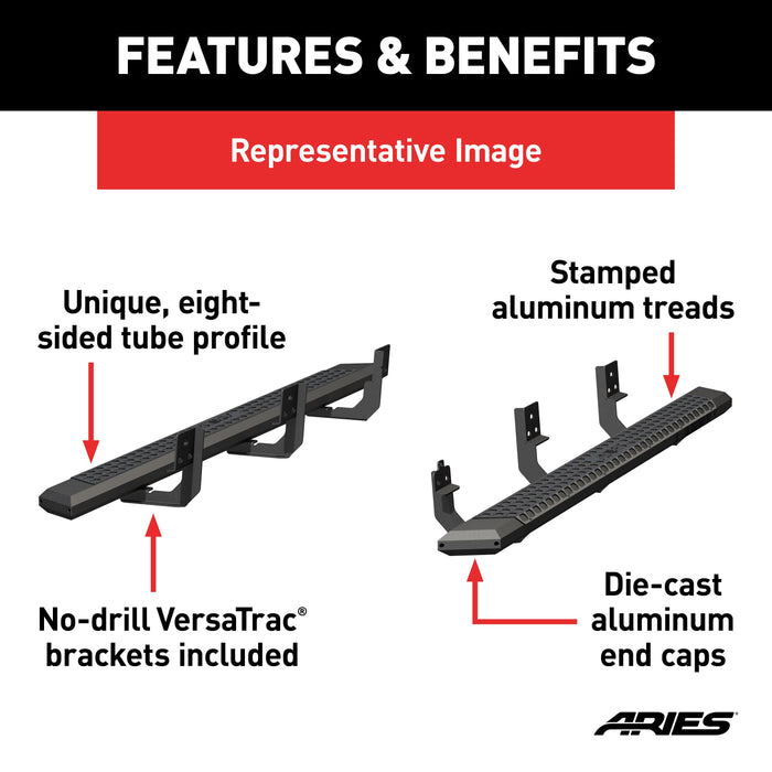 ARIES 2556019 AdvantEDGE 5-1/2" x 85" Black Aluminum Side Bars, Select Toyota Tundra for Select Toyota Tundra