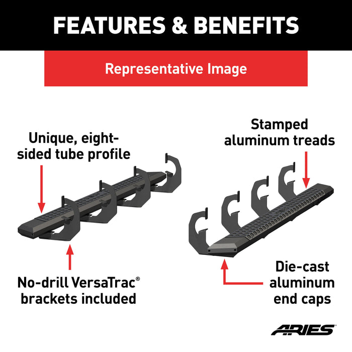ARIES 2556045 AdvantEDGE 5-1/2" x 75" Black Aluminum Side Bars, Select Nissan Titan for Select Nissan TITAN