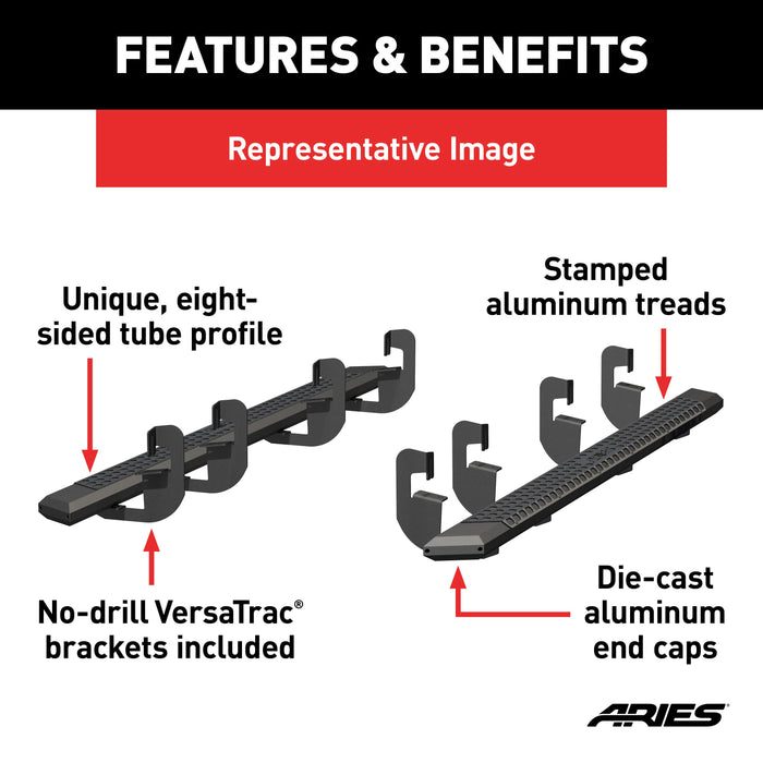 ARIES 2556048 AdvantEDGE 5-1/2" x 91" Black Aluminum Side Bars, Select Ford F-Series Crew Cab for Select Ford F-150