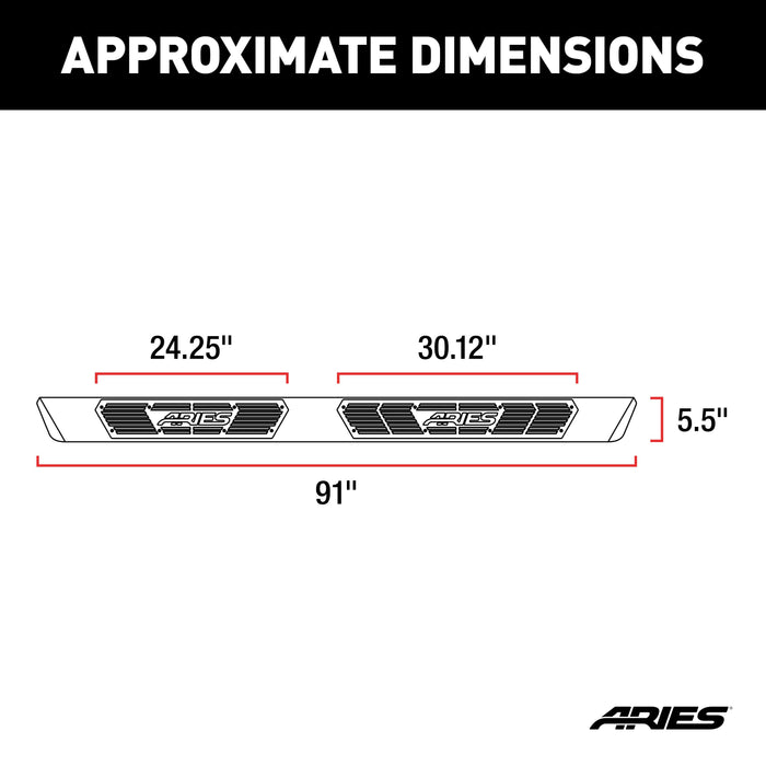 ARIES 2558011 AscentStep 5-1/2" x 91" Black Steel Running Boards, Select Silverado, Sierra for Select Chevrolet Silverado 1500