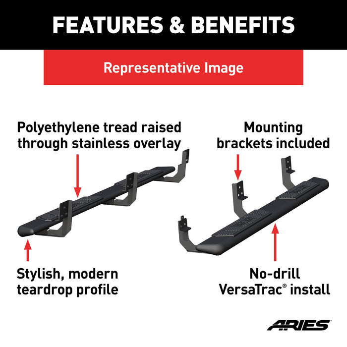 ARIES 2558055 AscentStep Black Steel 5-1/2 x 85-Inch Truck Running Boards, Select Toyota Tundra Crew Cab for Select Toyota Tundra