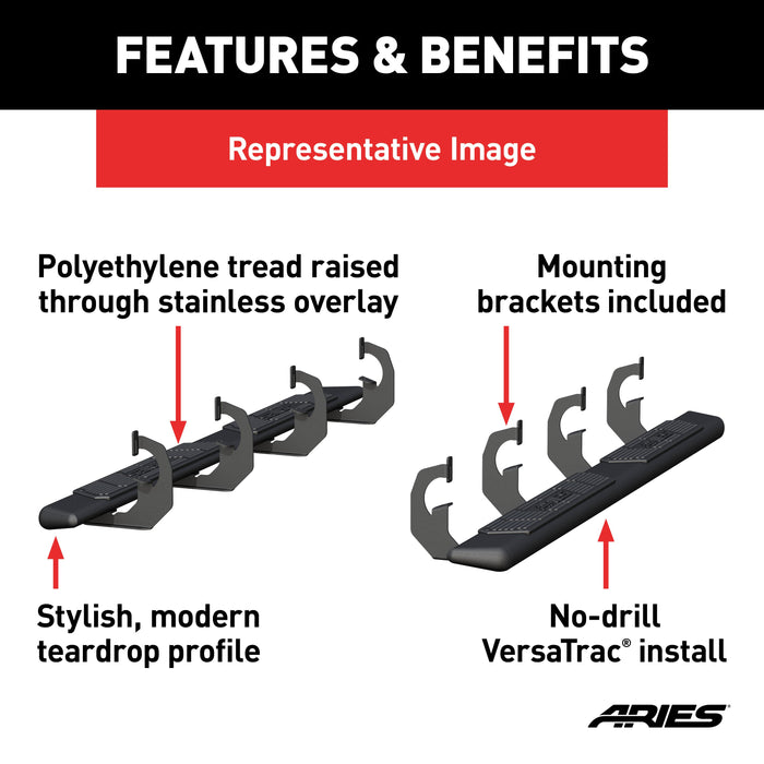 ARIES 2558056 AscentStep Black Steel 5-1/2 x 75-Inch Truck Running Boards, Select Toyota Tundra Extended Cab for Select Toyota Tundra