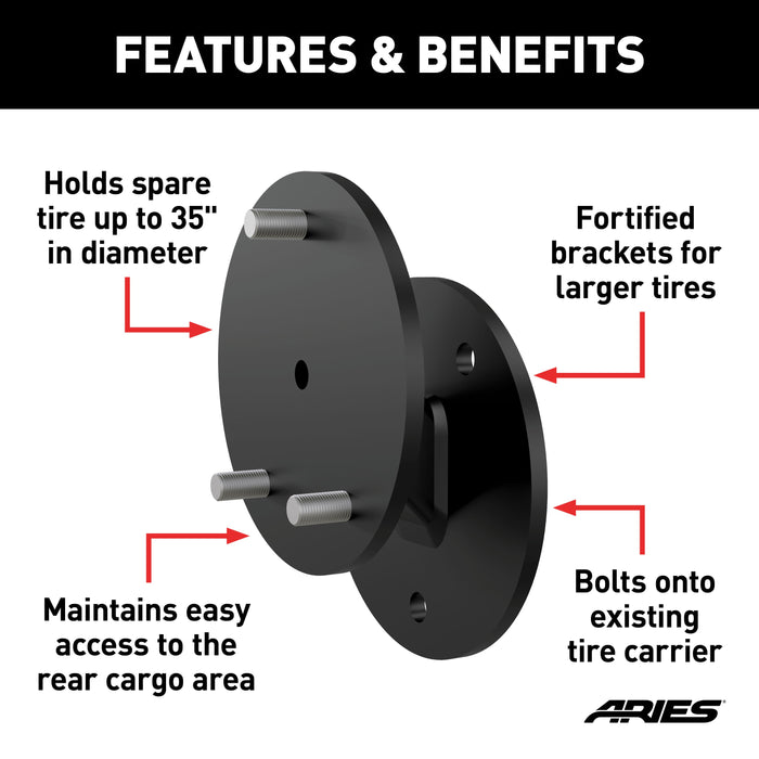 ARIES 25630AB Jeep Wrangler JK Spare Tire Relocation Carrier for Select Jeep Wrangler