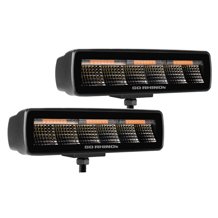 Go Rhino 750600622FBS Blackout Combo Series Lights - Pair of Sixline Flood Lights With Amber Accent - Truck Part Superstore