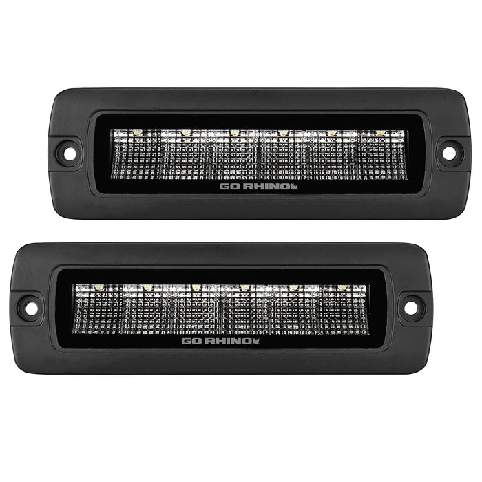 Go Rhino 750300621FBF Blackout Series Lights - Pair of Sixline Flood Light Kit - Flush Mount - Truck Part Superstore