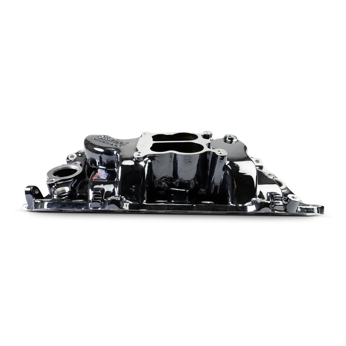 Edelbrock 2161-BP Performer 2-O Manifold for 1965-90 B/B Chevy Oval Port Heads, Black Plasma - Truck Part Superstore