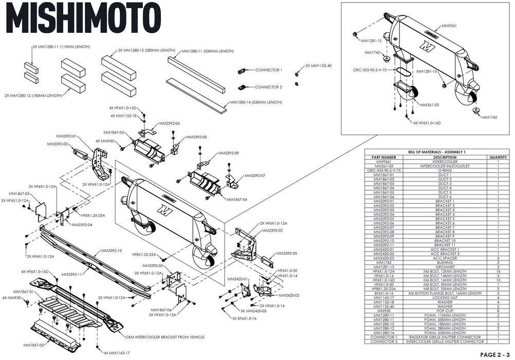 Mishimoto MMINT-BR23-21HKSLBK High-mount Intercooler Kit, 2021+ Ford Bronco 2.3L, Silver Core, Black Pipes - Truck Part Superstore