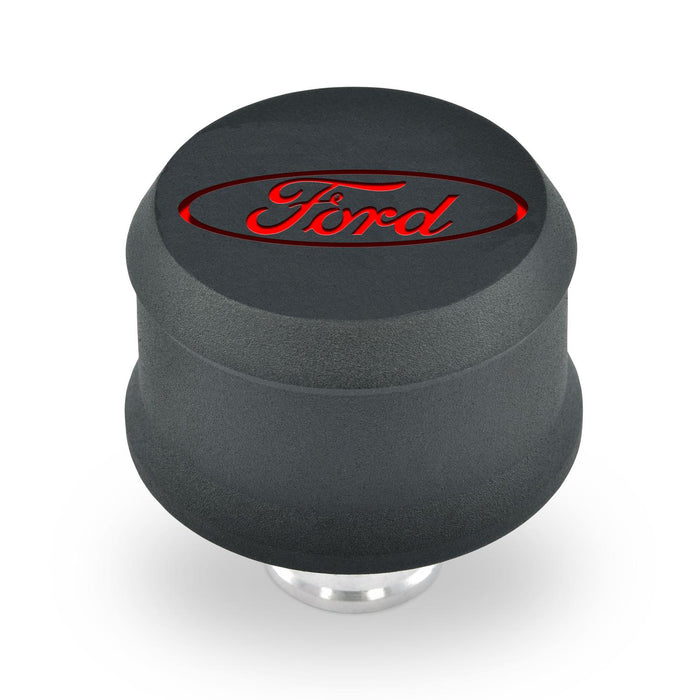 ProForm 302-440 Slant-Edge Aluminum Push-In Air Breather Cap Black Crinkle Finish Recessed Red Oval Ford Emblem Proform - Truck Part Superstore